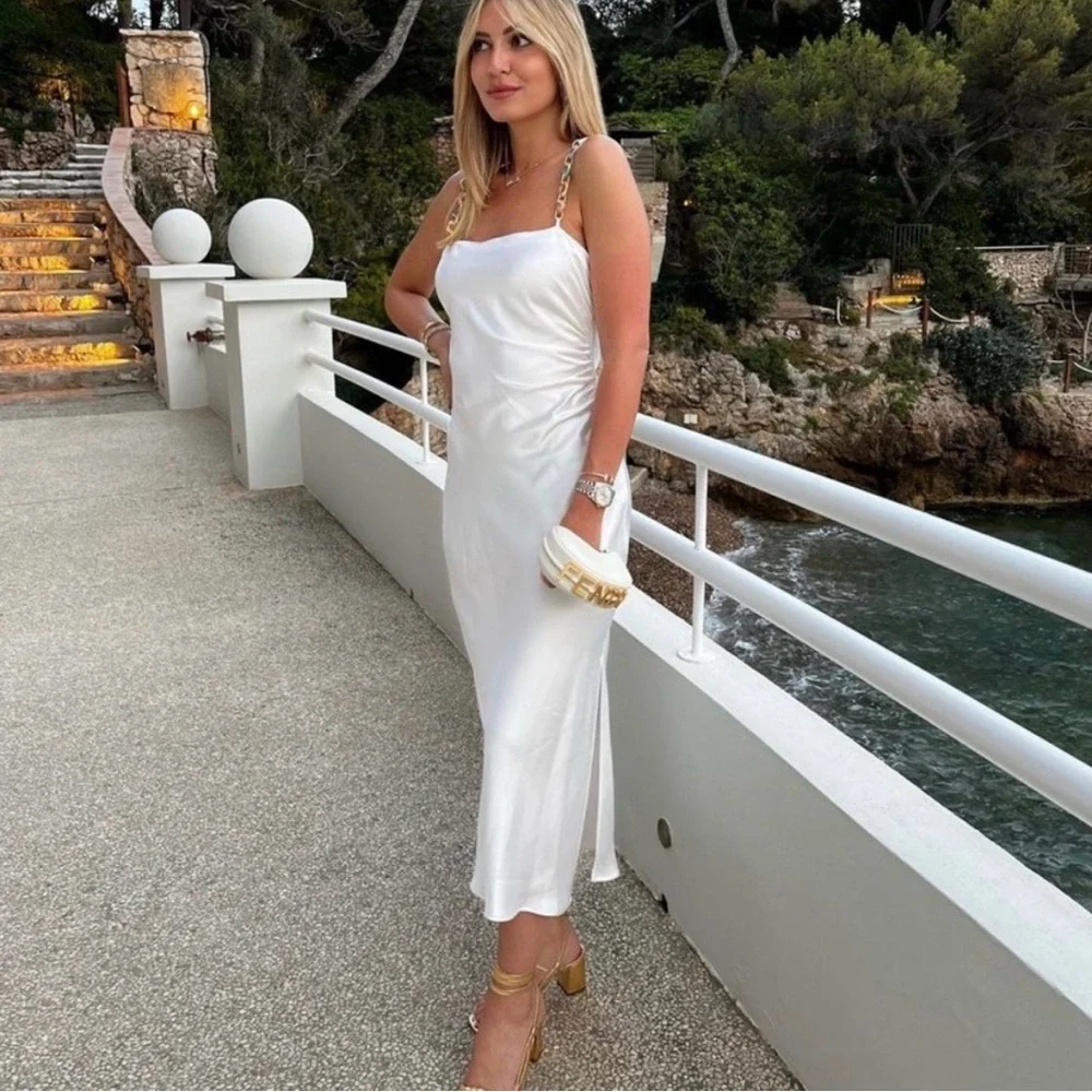 🔥 FLASH SALE - Zara White Satin Cocktail Dress with Chain Straps - NWT - XS - Picture 4 of 5